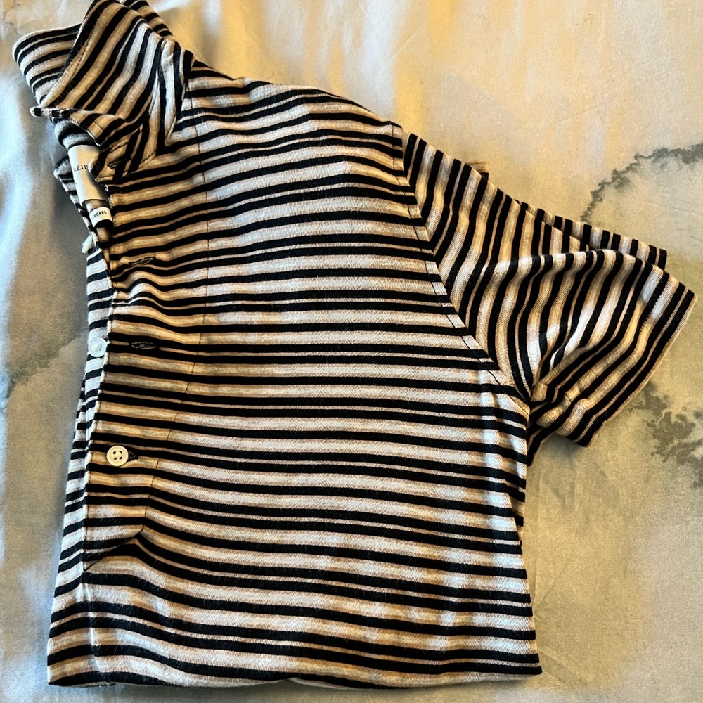 Size Small Billy Reid Polo shirt black and tan striped. Pima cotton made in Peru